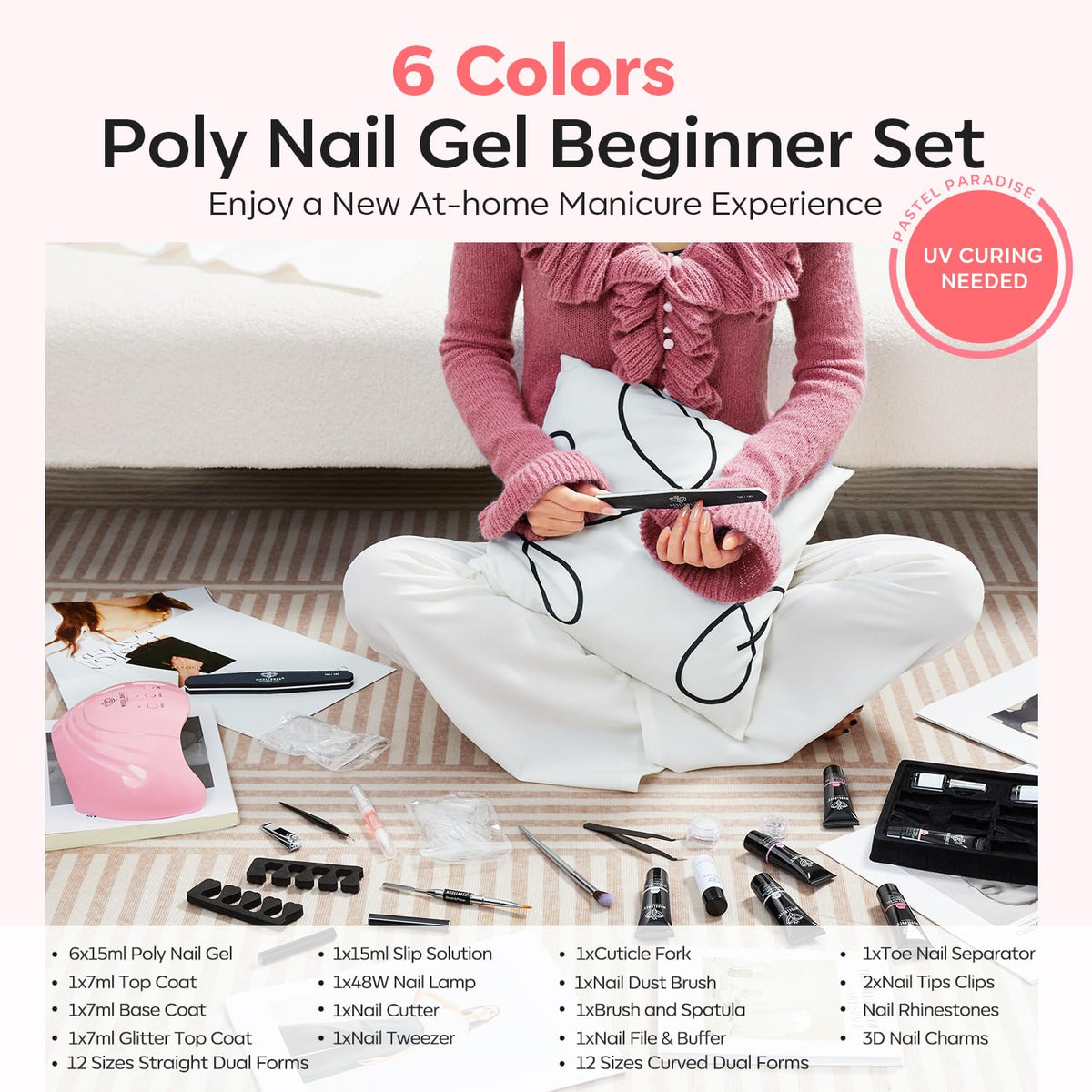 modelones six poly gel colors arranged for versatile natural and white looks
