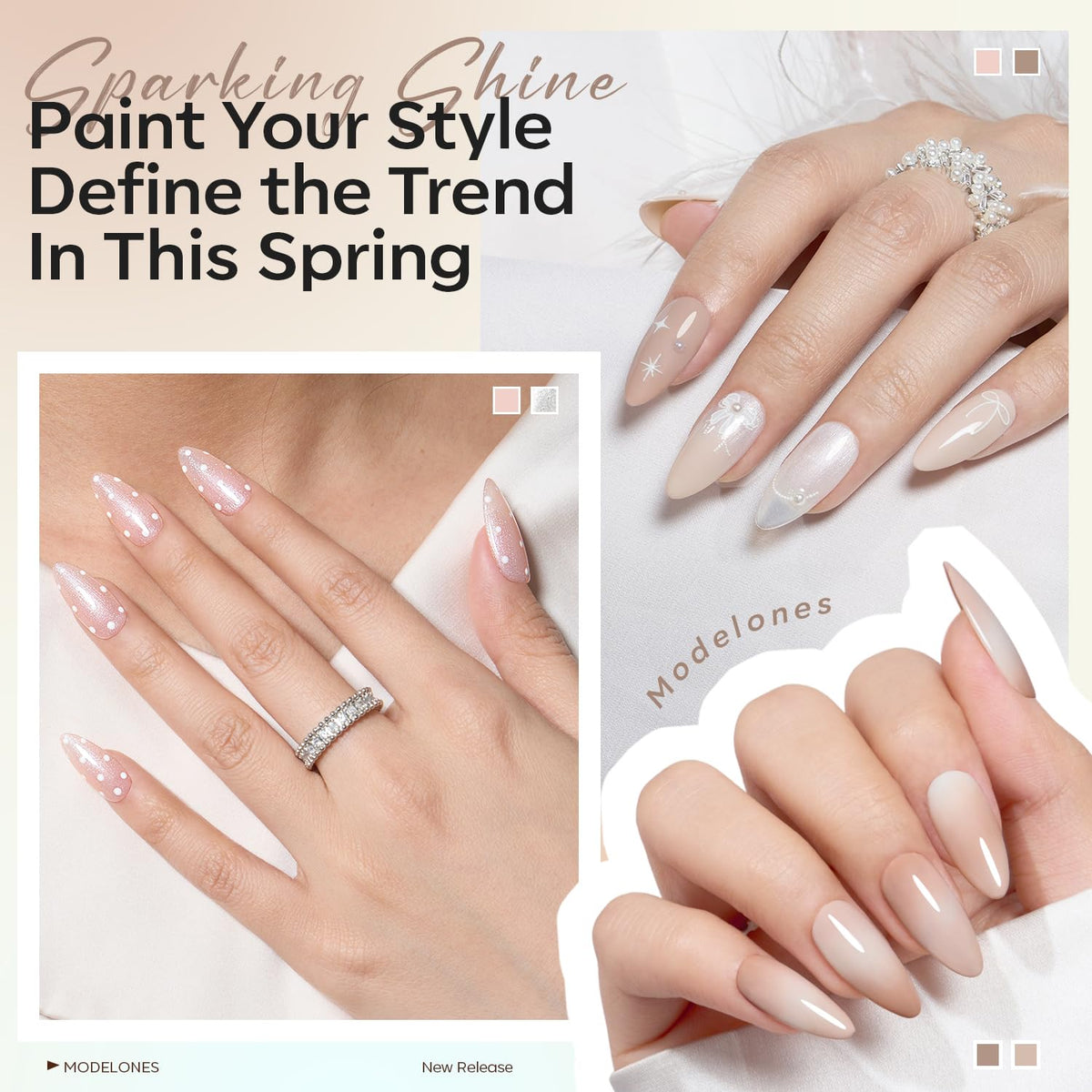 modelones six gel polish shades arranged to display color range