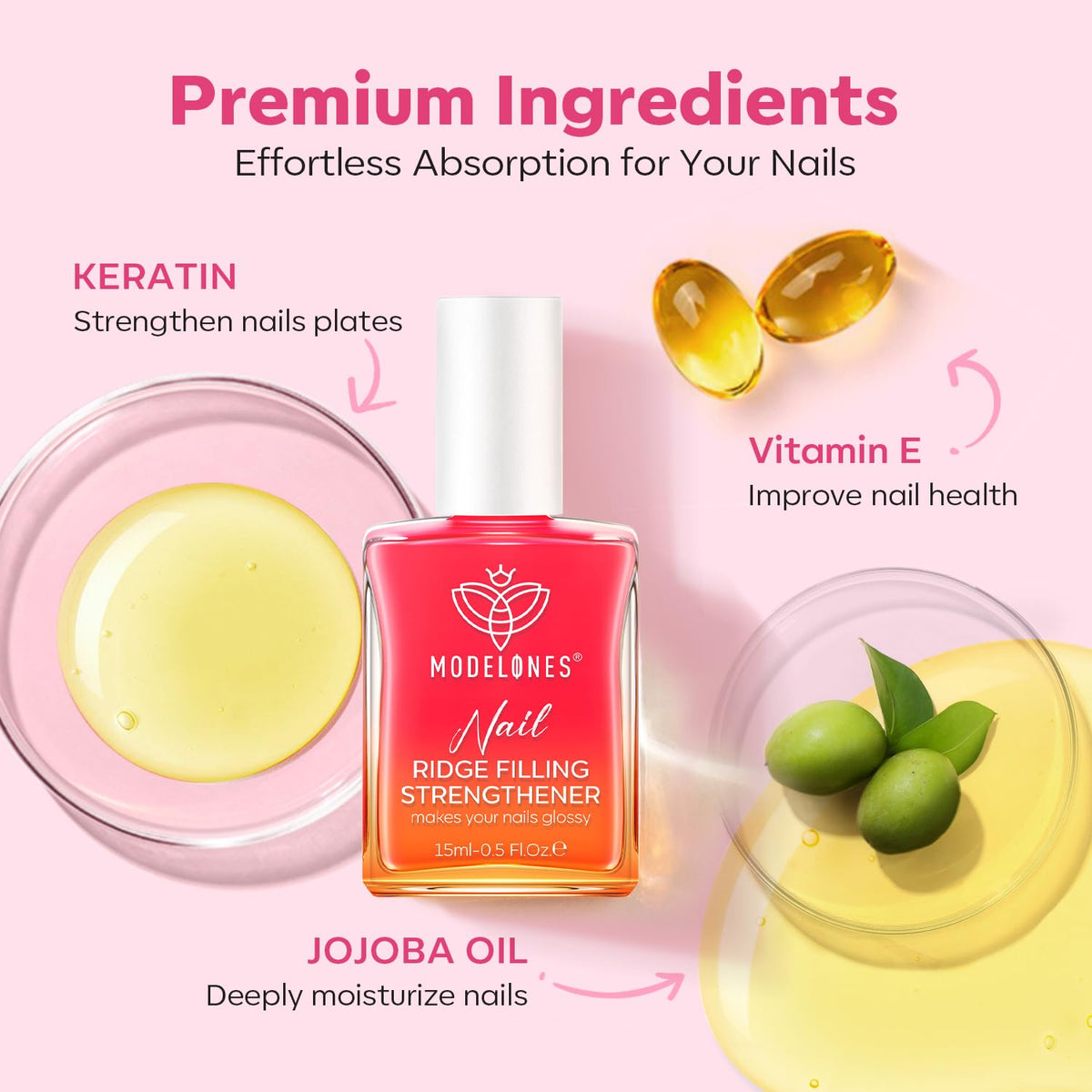 modelones 15ml bottle next to coin for scale showing compact, travel-friendly benefit