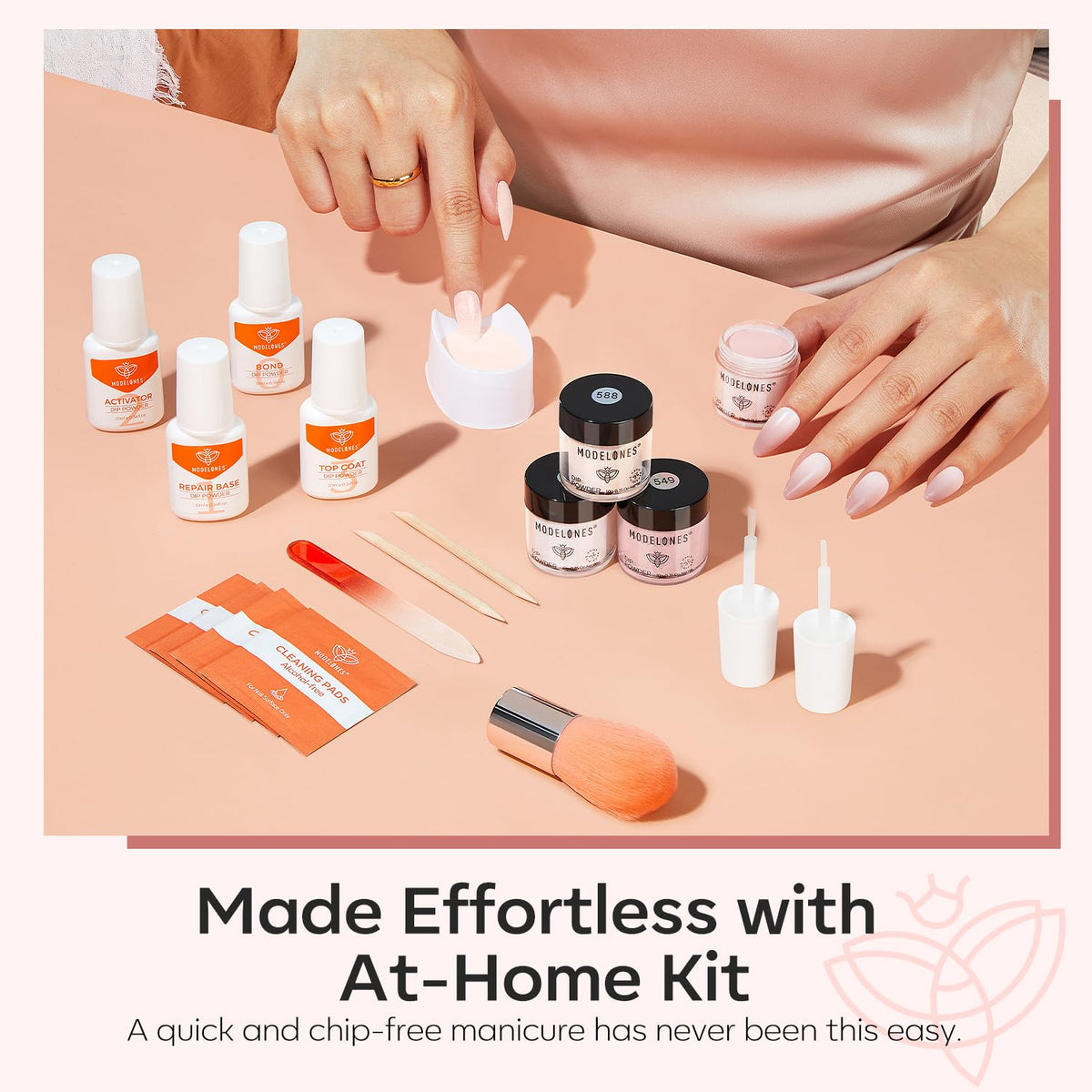 modelones kit beside a hand for size comparison showing compact portability benefit