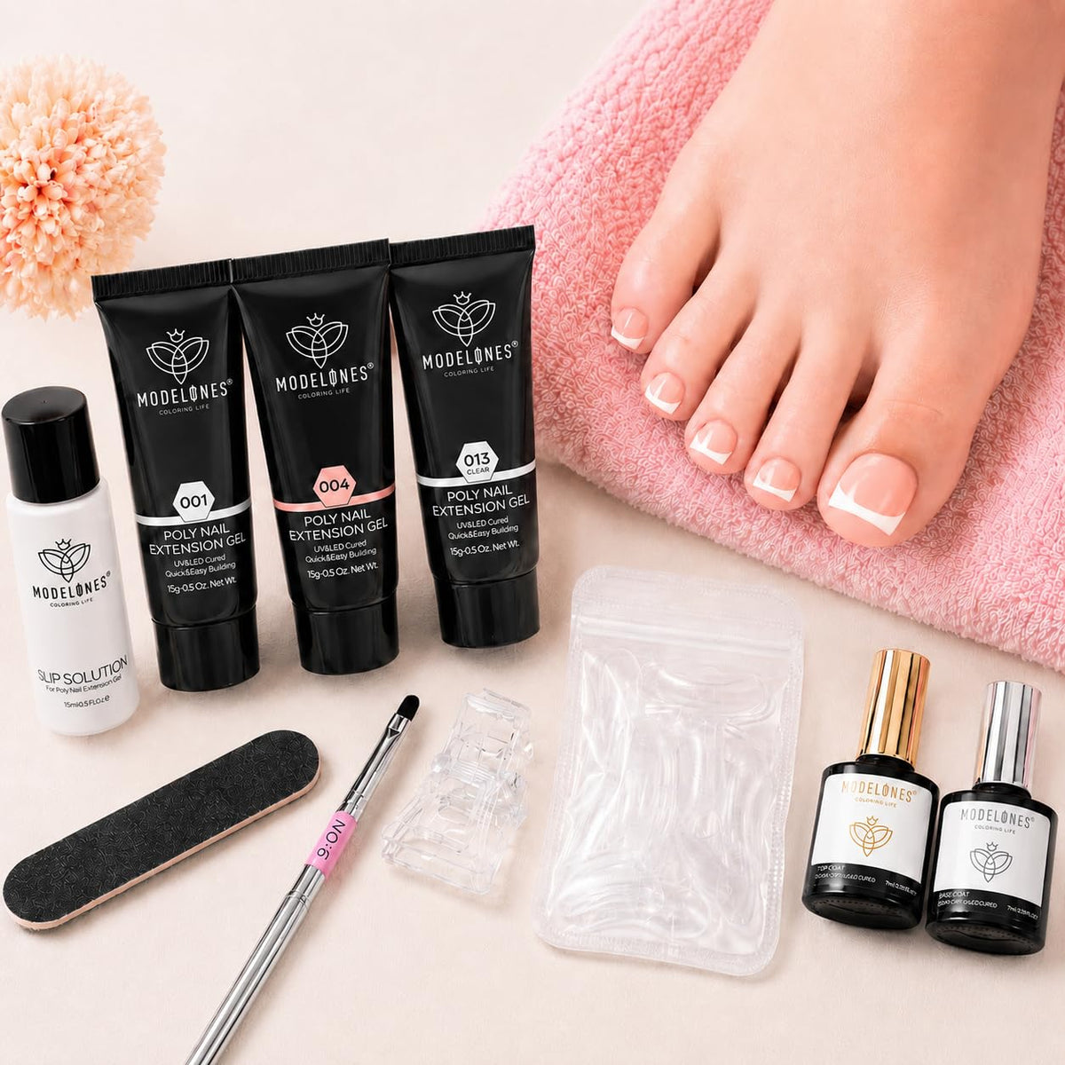 Modelones slip solution and brush close-up for smooth application
