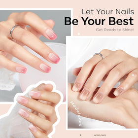 modelones swatch strip arrangement with all six sheer shades benefit: compare translucency