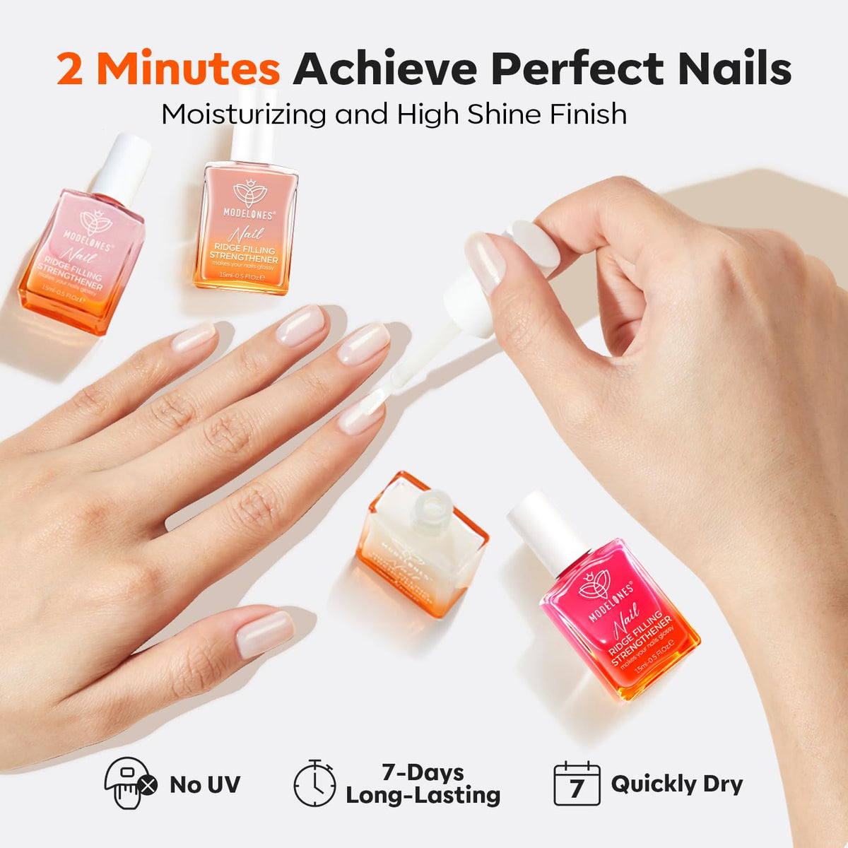 modelones texture gloss drop on nail surface benefit: high-shine, ridge-filling finish