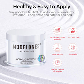 modelones nails with topcoat finish highlighting high-shine, non-yellowing result