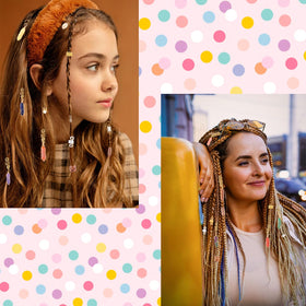 Modpion styled braids with assorted charms demonstrating instant hair personalization
