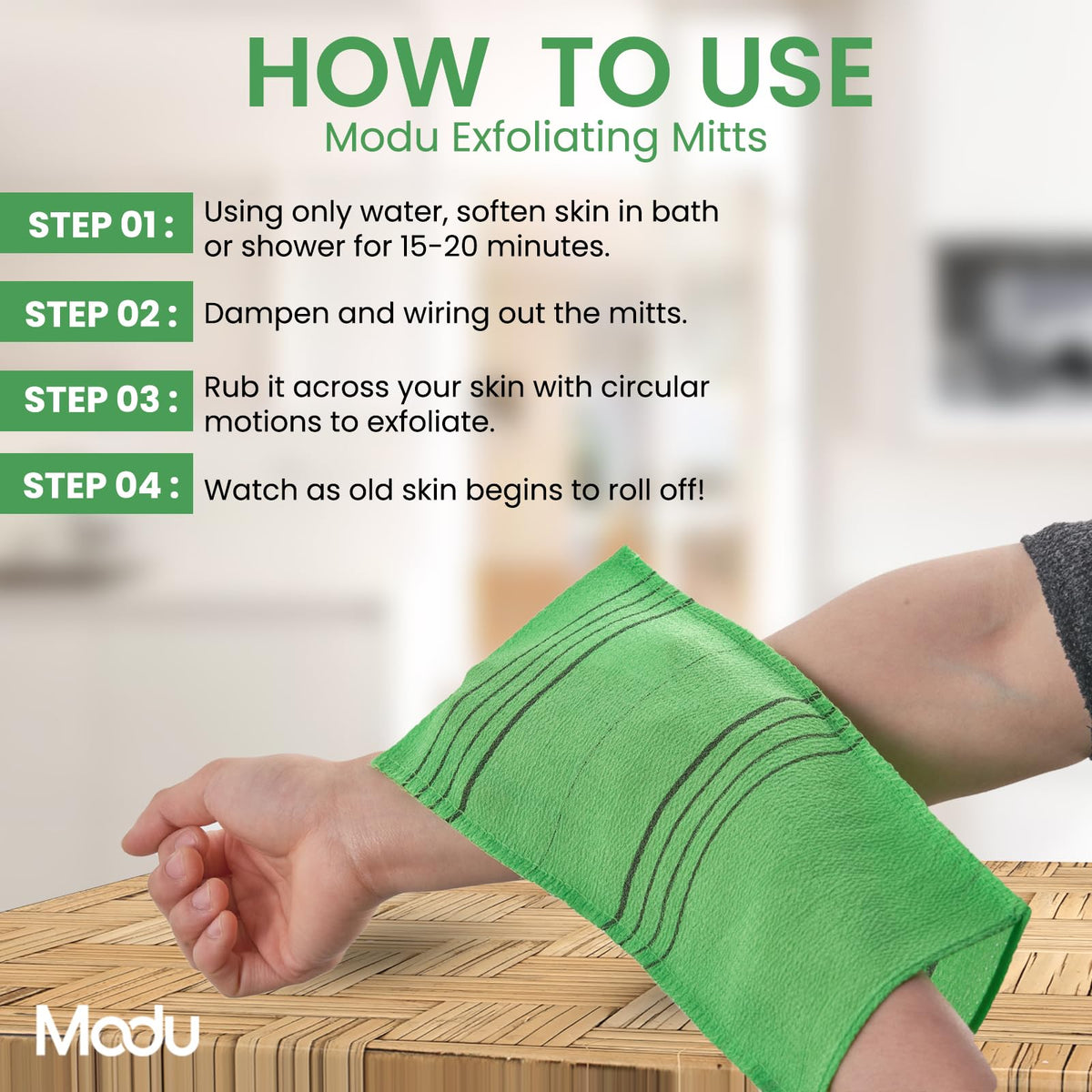 Modu mitt held in hand showing large size and fit