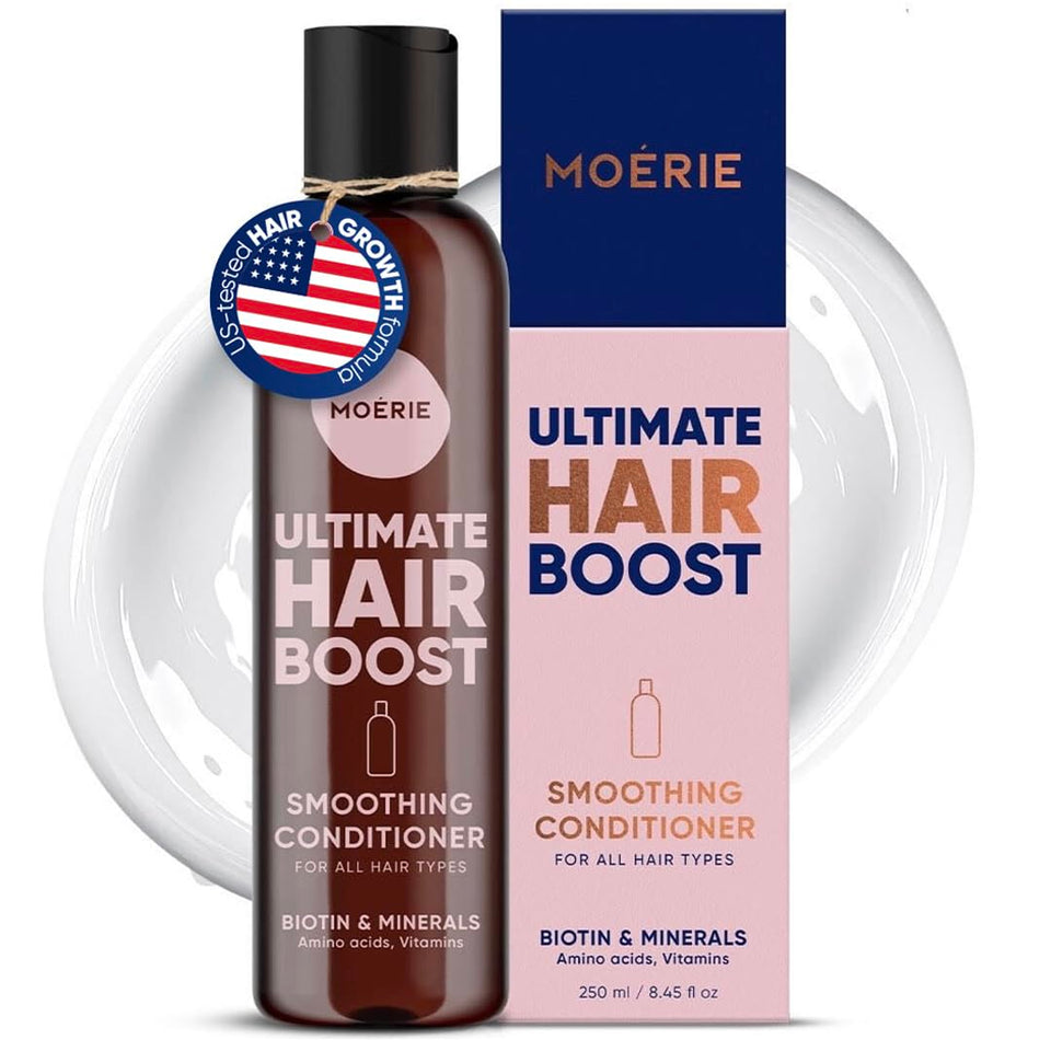 Moerie front packaging bottle shows product and benefits