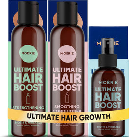 Moerie front packaging of the three-step set showing full kit benefits