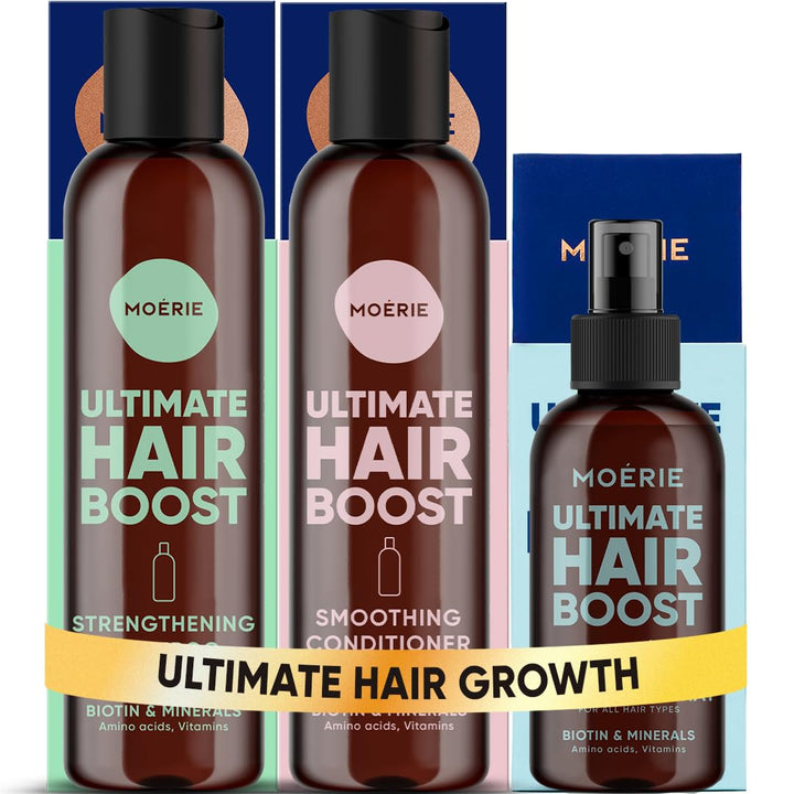 Moerie front packaging of the three-step set showing full kit benefits