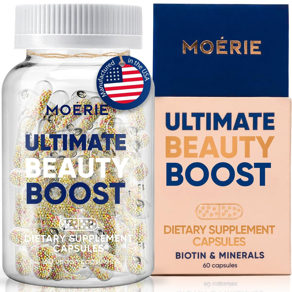 Moerie front packaging showing bottle and box, communicates quality