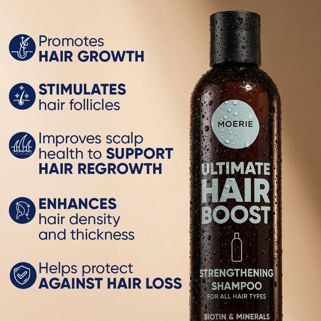 Moerie label close-up highlighting biotin, rosemary and nutrient claims