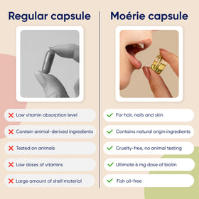 Moerie lifestyle bathroom counter with bottle, suggests easy daily routine