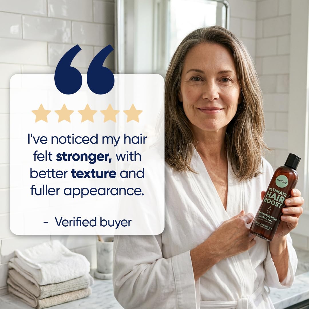 Moerie styled hair lifestyle image showing fuller-looking hair confidence benefit