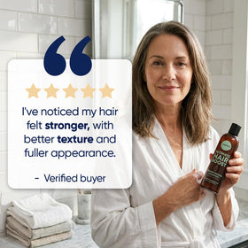 Moerie styled hair lifestyle image showing fuller-looking hair confidence benefit