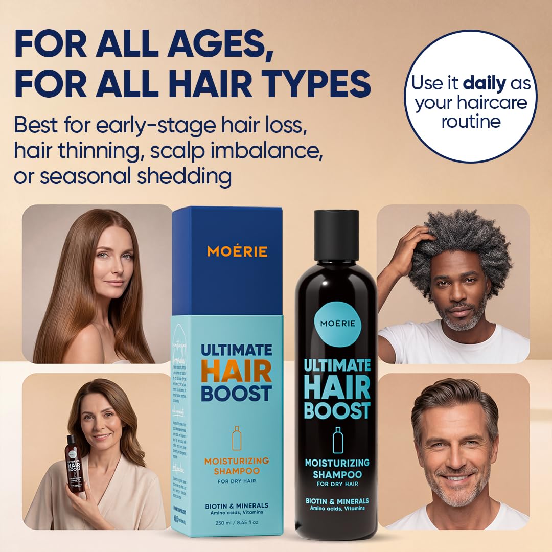 Moerie shampoo in hand usage showing easy application and improved manageability