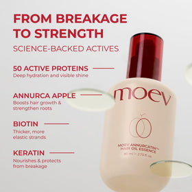 MOEV before and after hair comparison showing reduced frizz and shine