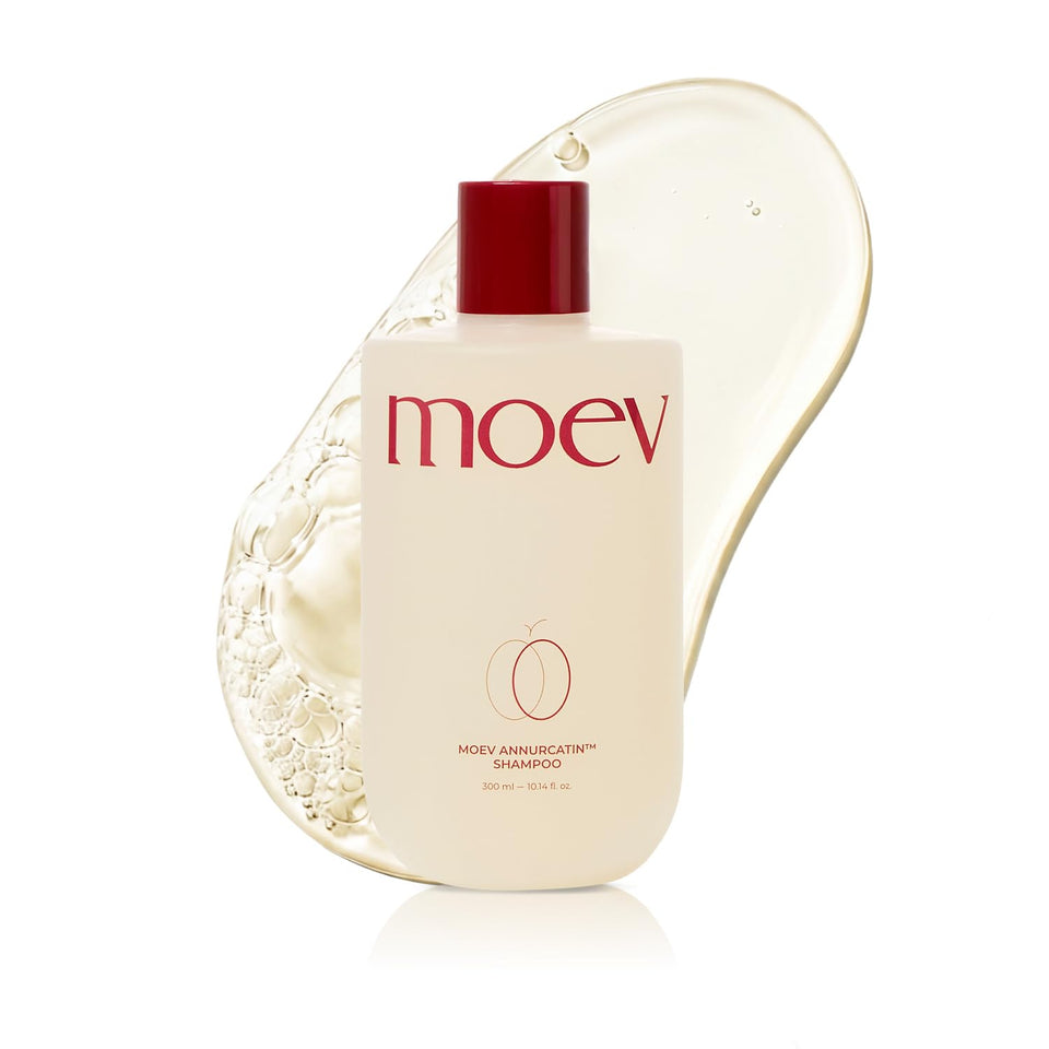 MOEV Annurcatin front bottle showing apple vanilla label and benefit for fuller hair