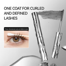 MOGSLRPE mascara next to ruler indicating compact size and travel ready