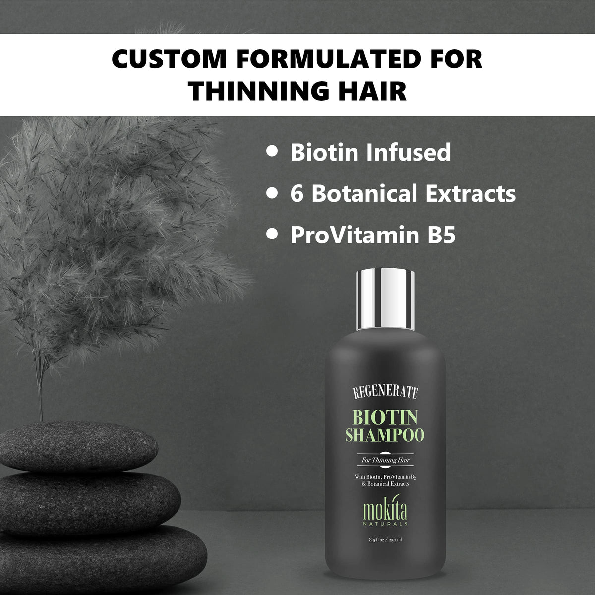 Mokita Naturals botanical ingredients display highlighting nourishing plant extracts