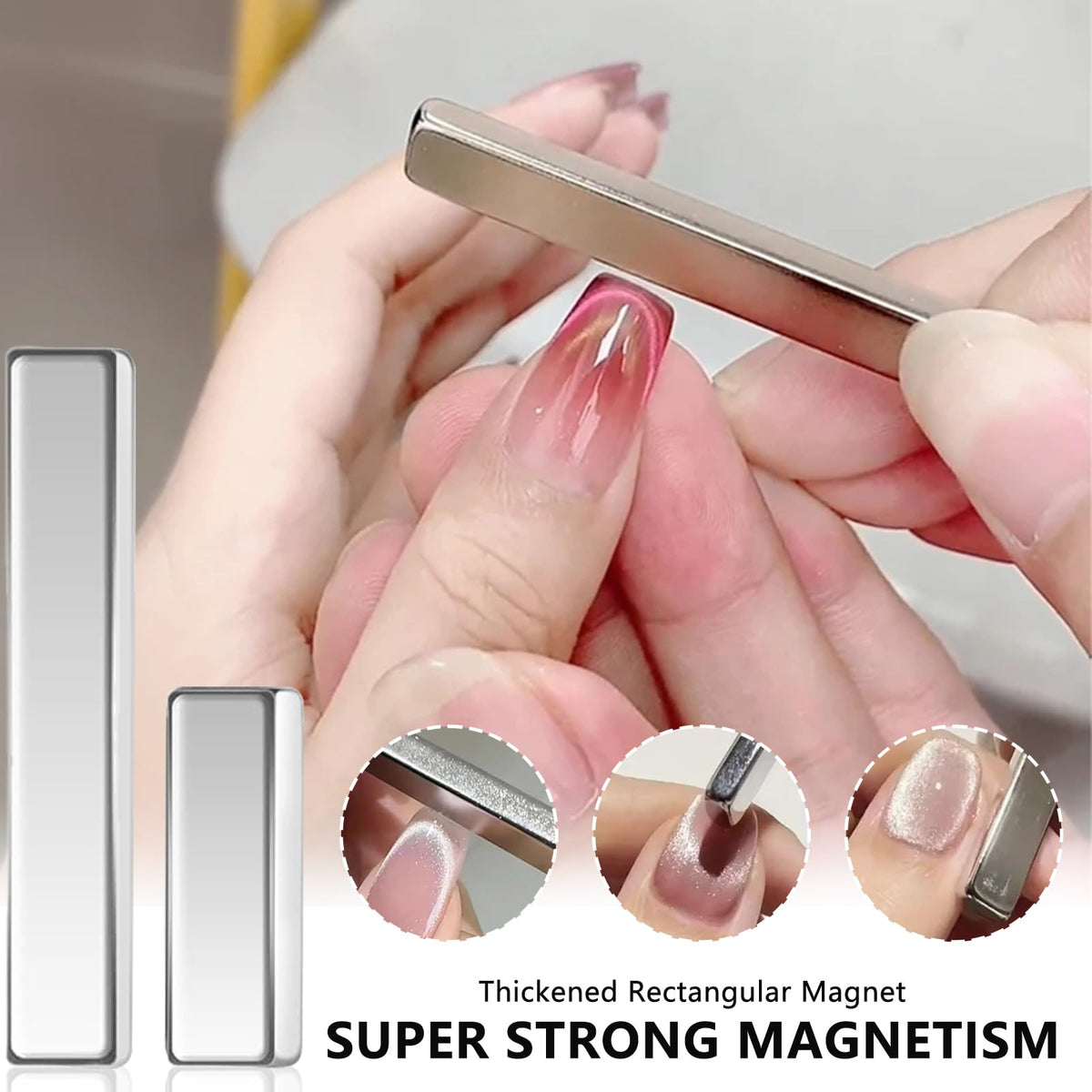 MOLILON tools in use on a model hand creating cat-eye gel highlights