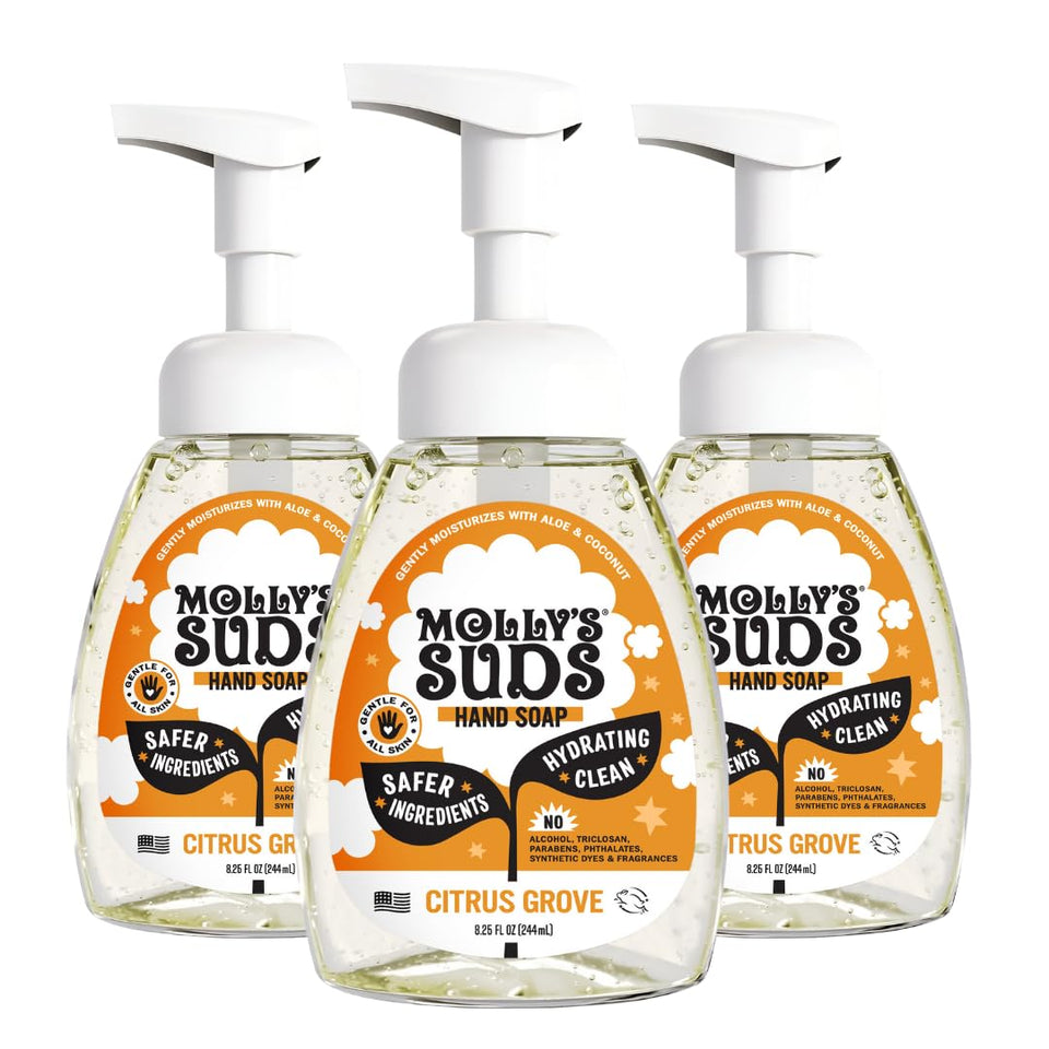 Molly's Suds front packaging showing Citrus Grove scent and benefits