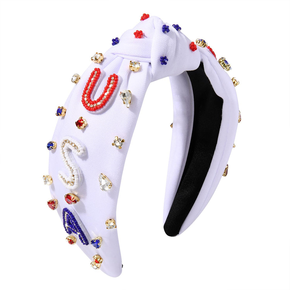 MOLOCH headband front view showing red white blue stripes and comfortable fit