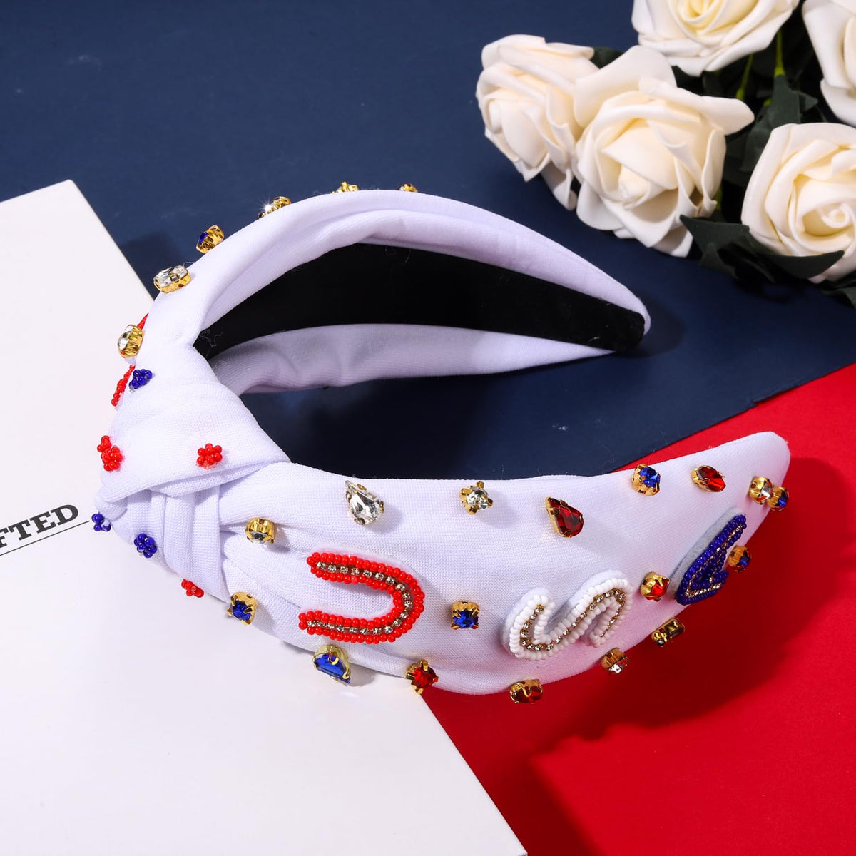 MOLOCH headband worn in hair at parade offering festive easy styling