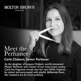 Molton Brown label detail highlighting ingredients and vegan formulation benefit