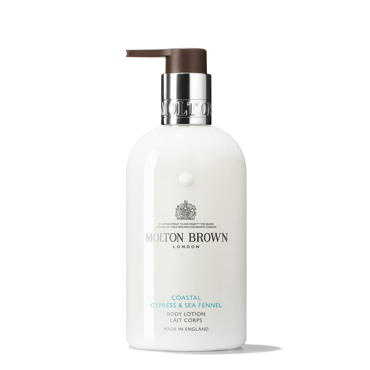 Molton Brown front bottle showing label and lightweight lotion benefits