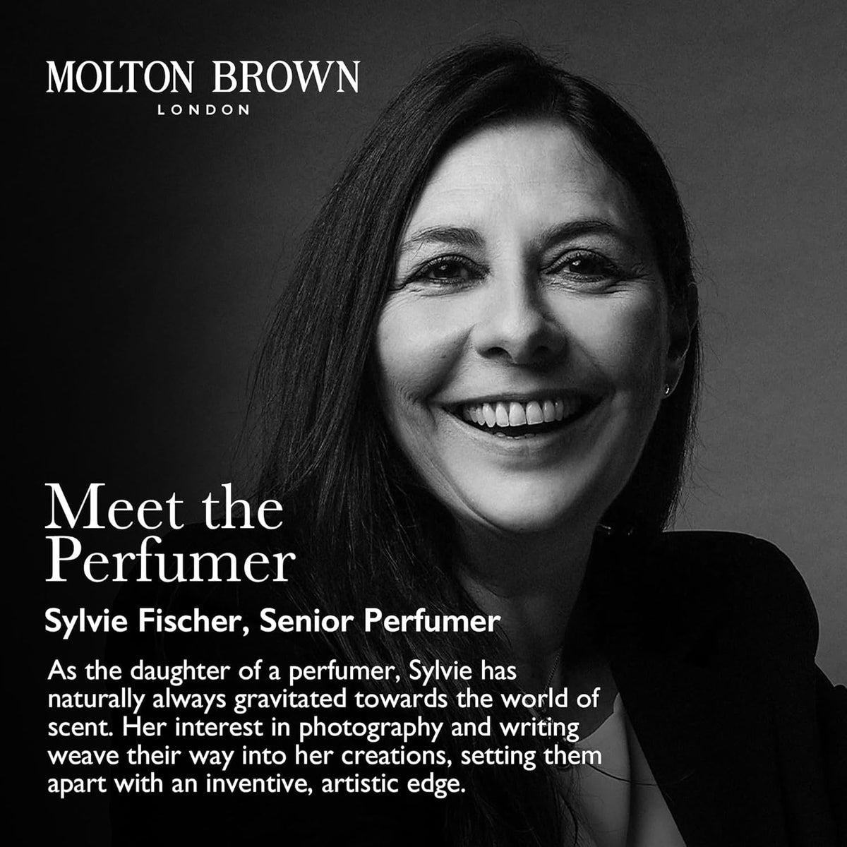 Molton Brown label detail showing fragrance notes and vegan formulation benefit