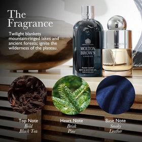 Molton Brown lather texture on loofah highlighting rich cleansing foam benefit