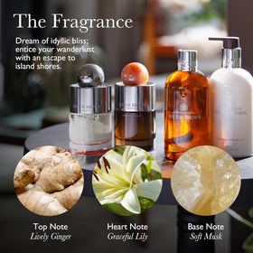 Molton Brown gel lather texture on hand demonstrating rich, cleansing foam