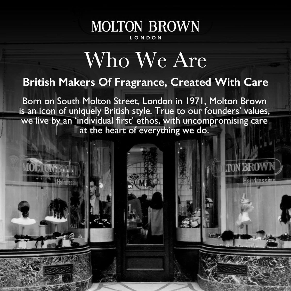 Molton Brown bottle styled on bathroom counter, suggests elegant everyday luxury
