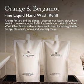 Molton Brown pouch pour spout close-up demonstrating easy refill and reduced waste