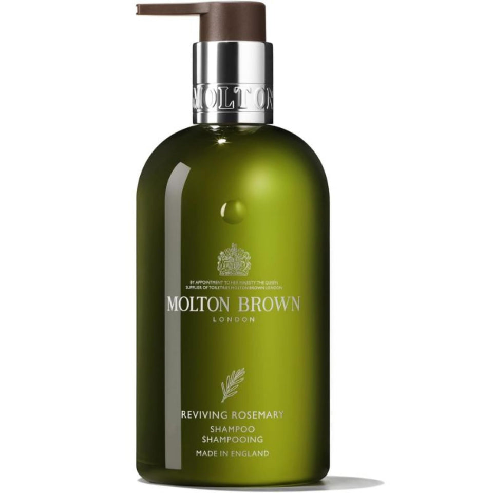 Molton Brown front bottle showing label and premium packaging benefit: clear product ID