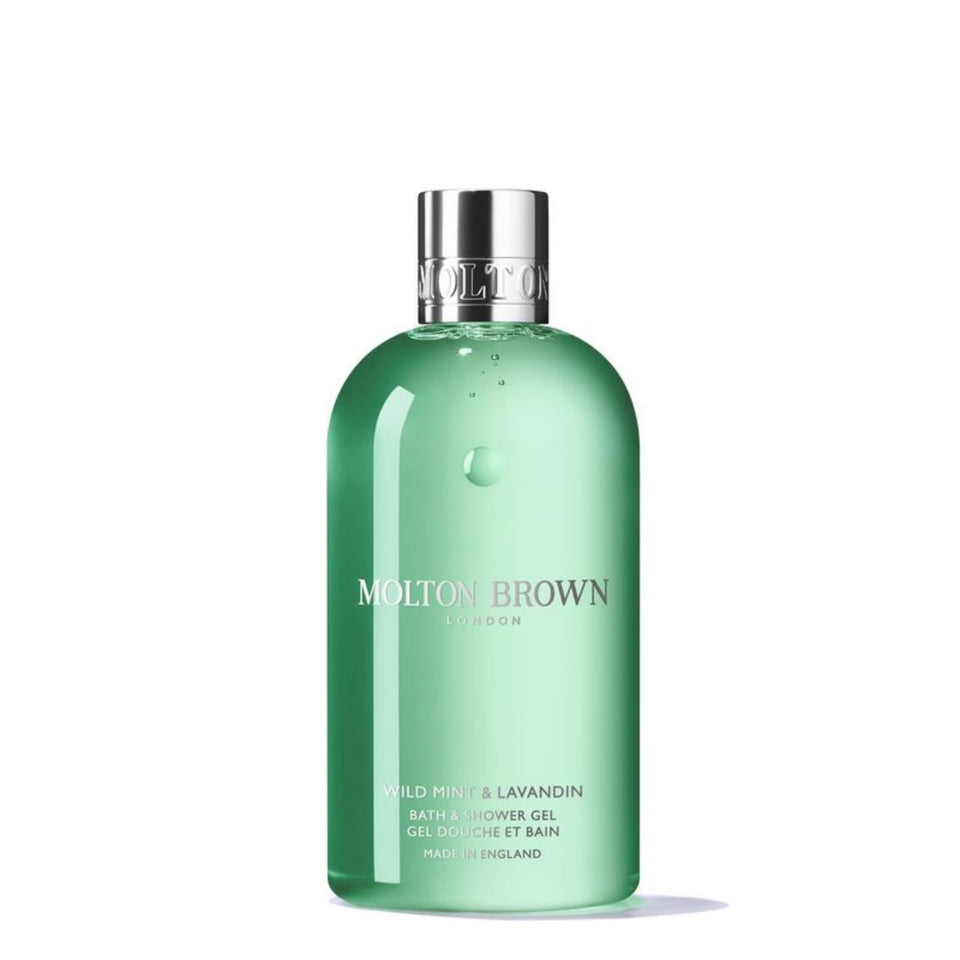 Molton Brown front bottle showing fresh mint scent and premium packaging benefit