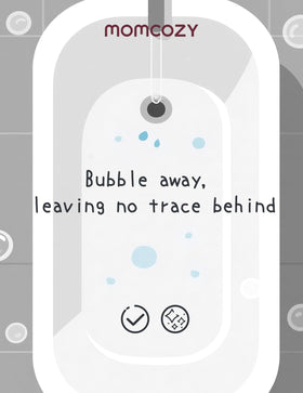 Momcozy child enjoying bath with bomb, conveys calming, engaging bath time