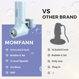 MOMFANN bubbles in tub from bubble mode showing gentle aeration and calming benefit