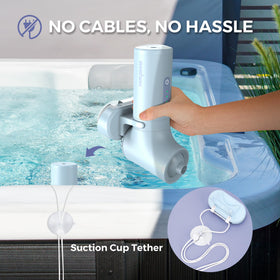MOMFANN bath jet placed in a bathtub with water demonstrating at-home relaxation benefit