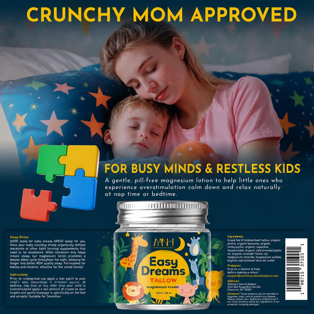 Mommy's Natural Helpers applied to child's feet showing gentle bedtime massage benefit