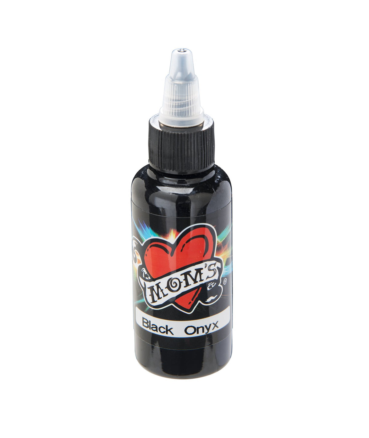 MOM'S Millennium Black Onyx bottle front view showing label and professional black pigment