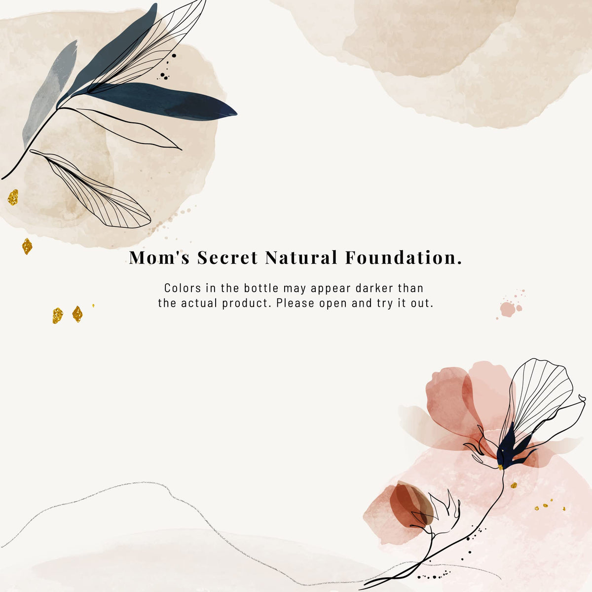 Mom's Secret packaging label close-up, shows organic, vegan and cruelty-free benefits