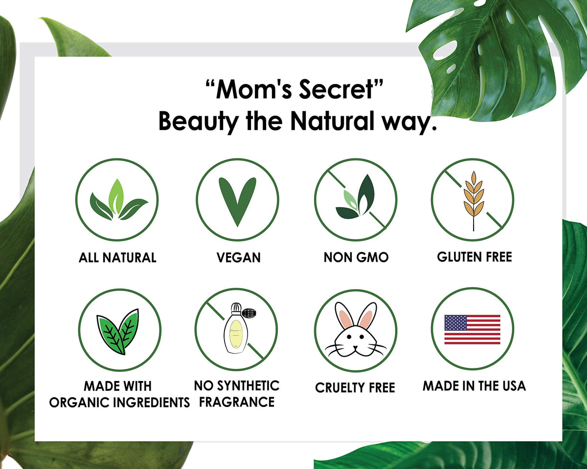 Mom's Secret bottle in hand for scale, demonstrates travel-friendly 1 fl oz size