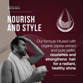Mon Platin Professional styled men's hair showing glossy wet-look and long-lasting hold benefit