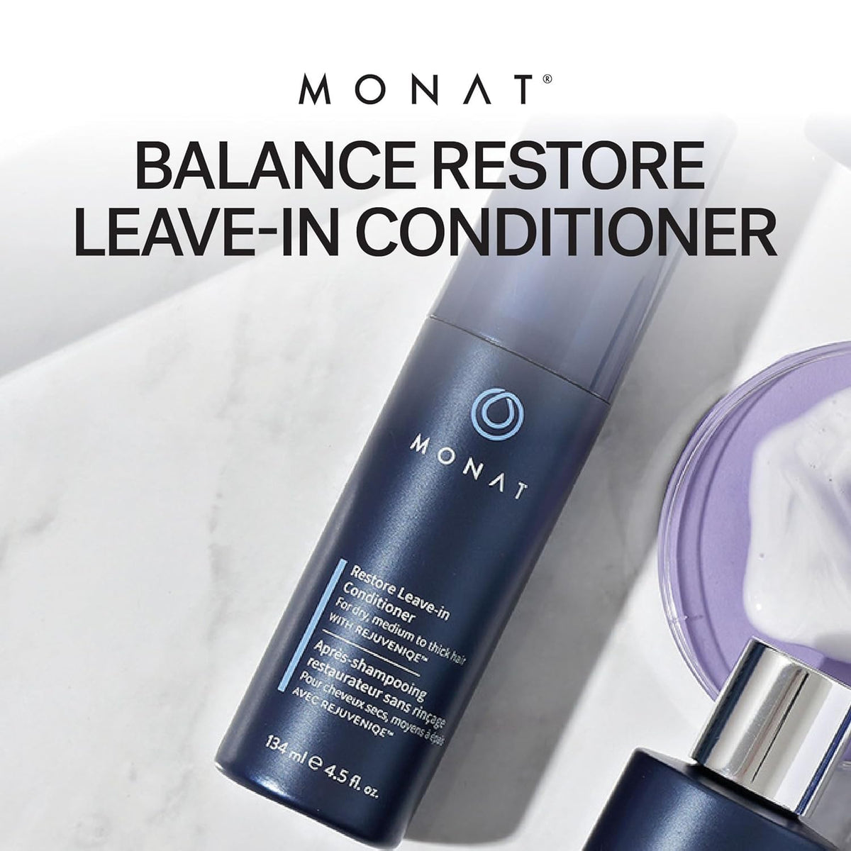 MONAT leave-in texture close-up displaying lightweight creamy formula for fast absorption