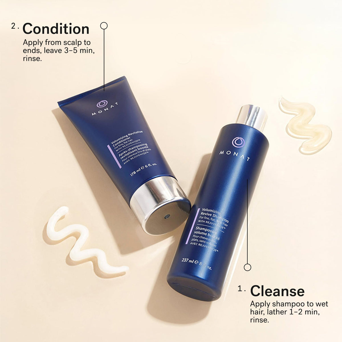 MONAT set on bathroom counter staged in morning routine for salon results