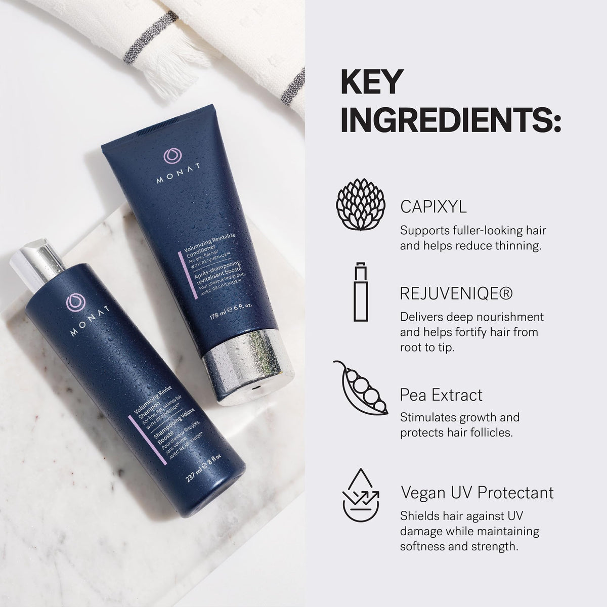 MONAT before and after fine hair showing visible root lift and fullness