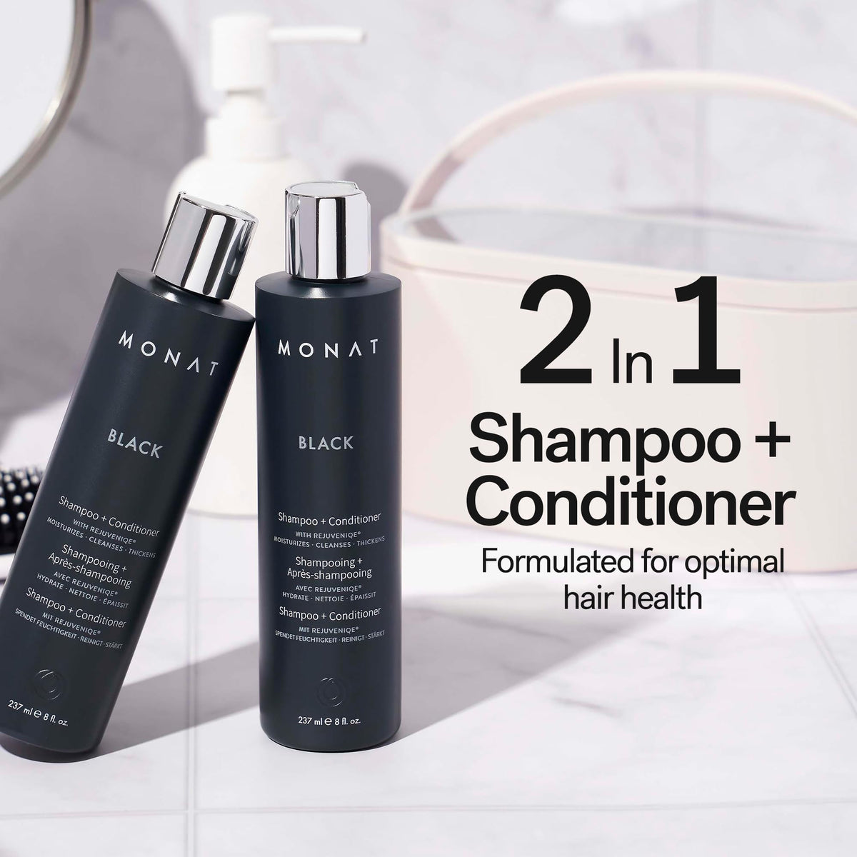 MONAT black pouring texture close-up illustrating lightweight conditioning