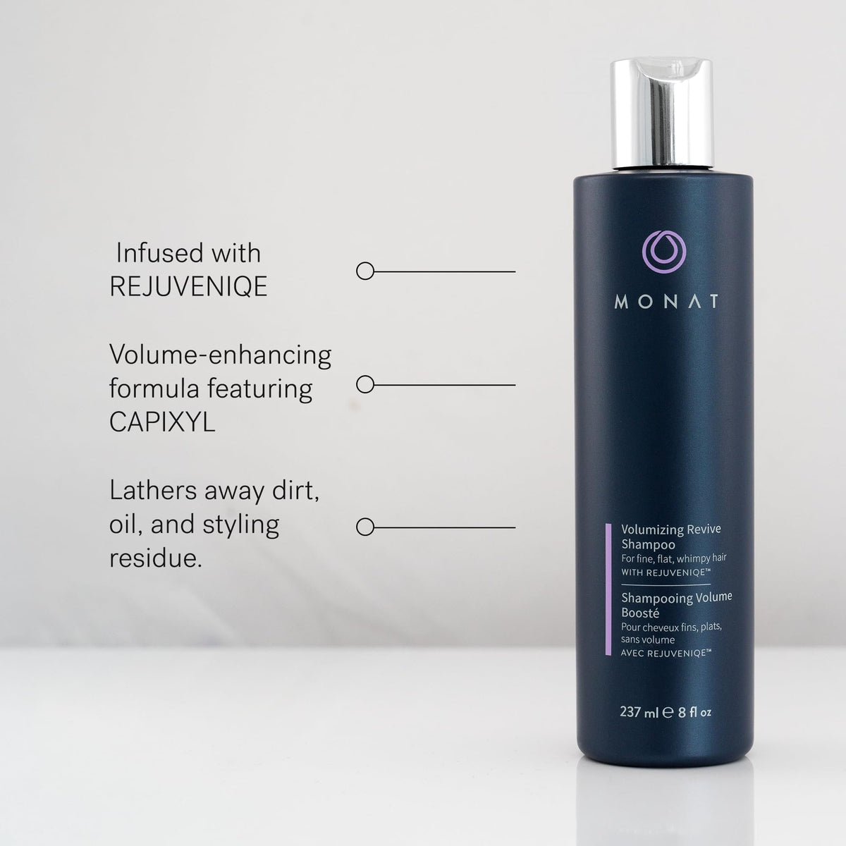 MONAT bottles next to ruler showing actual 237ml and 177ml sizes