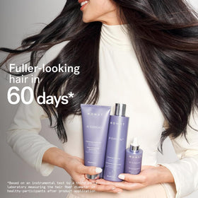 MONAT IR Clinical scalp application illustrating correct serum placement for fuller look